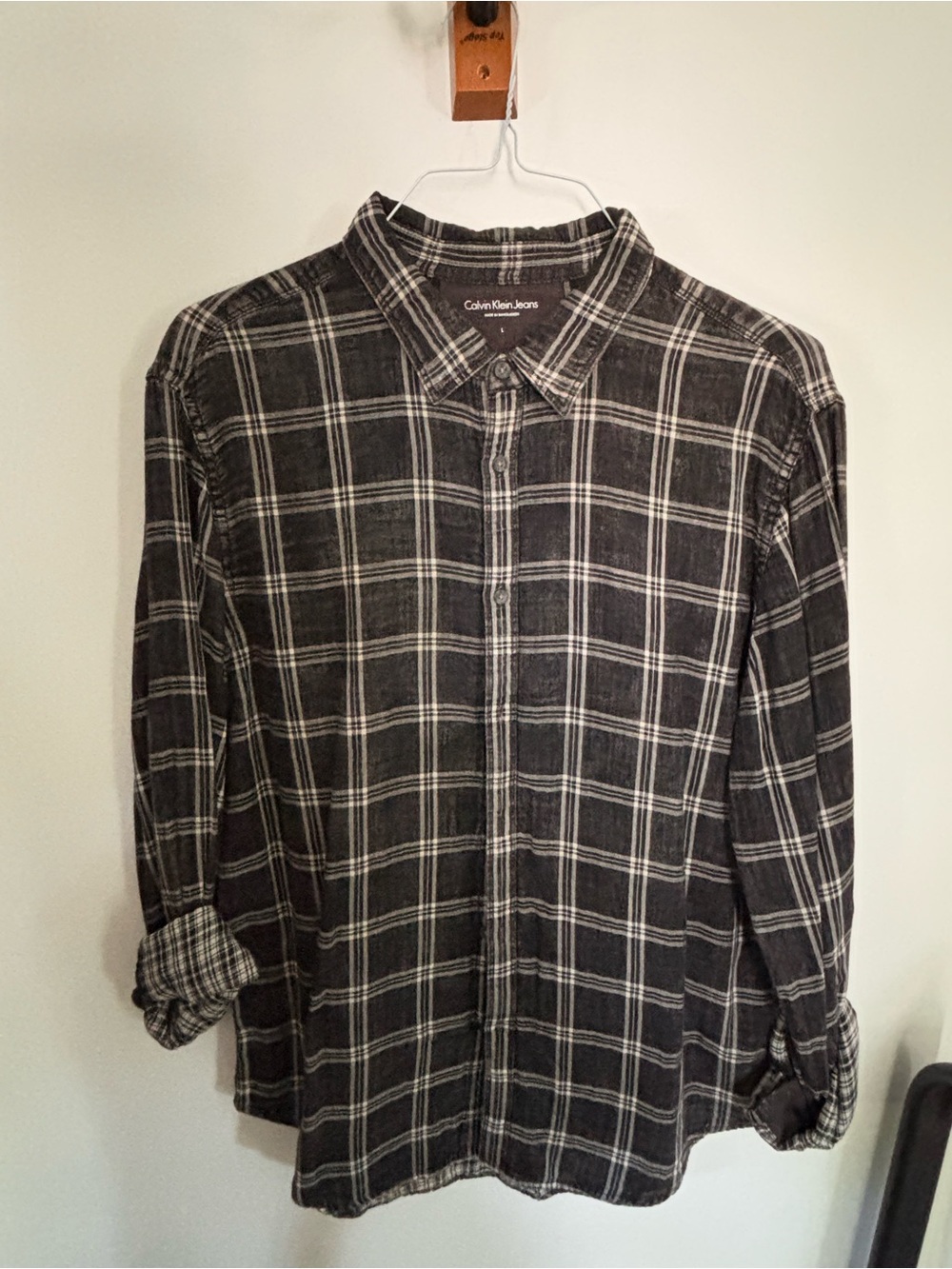 Calvin Klein Jeans Black and White Plaid Button-Down Shirt